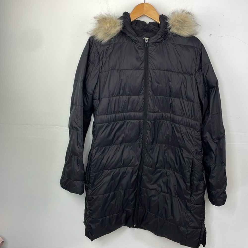 GAP Maternity Black Longline Hooded Puffer Coat size Large